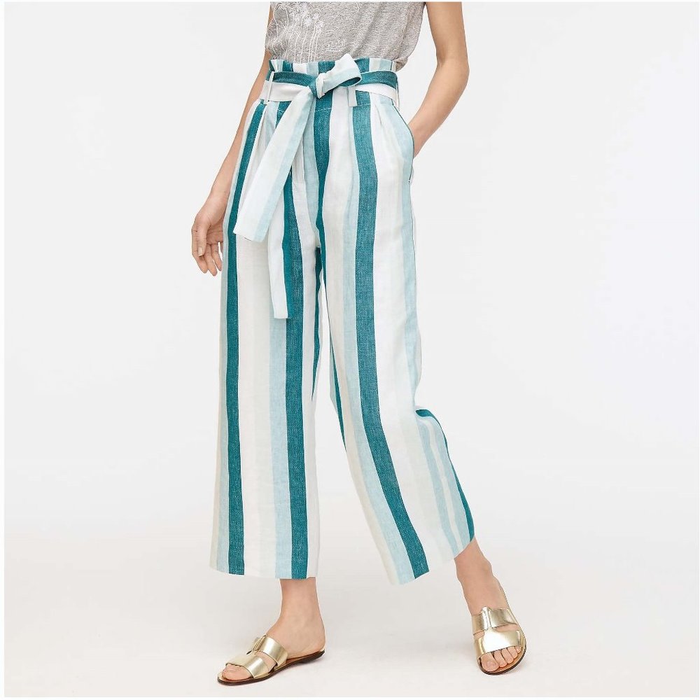 NWT J. Crew Paper-bag Stripe Linen Pant